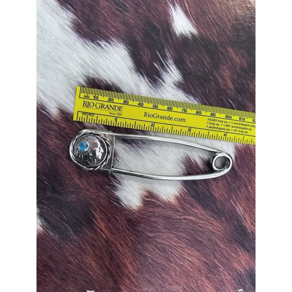 Buffalo Nickel And Kingman Turquoise Large Safety Pin Hair Pin - Key Chain
